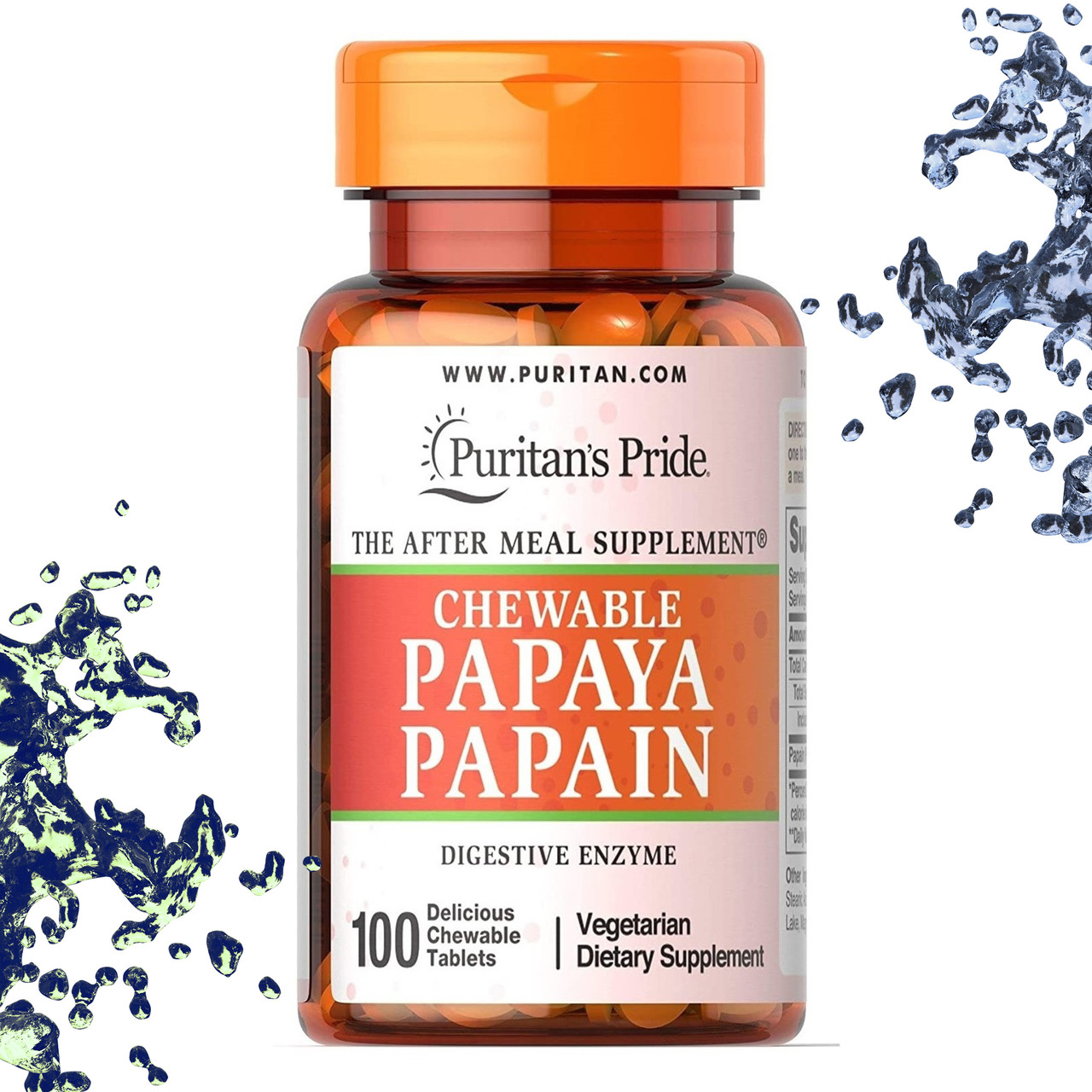 Фермент для травлення Puritan's Pride Papaya Papain (Папайя Папаїн) 100 жувальних таблеток, фото 1