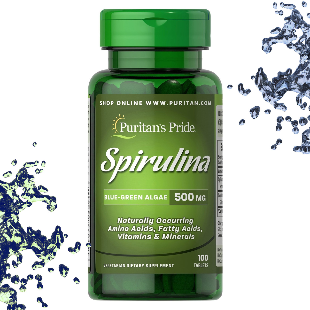 Спіруліна Puritan's Pride Spirulina 500 мг 100 таблеток, фото 1