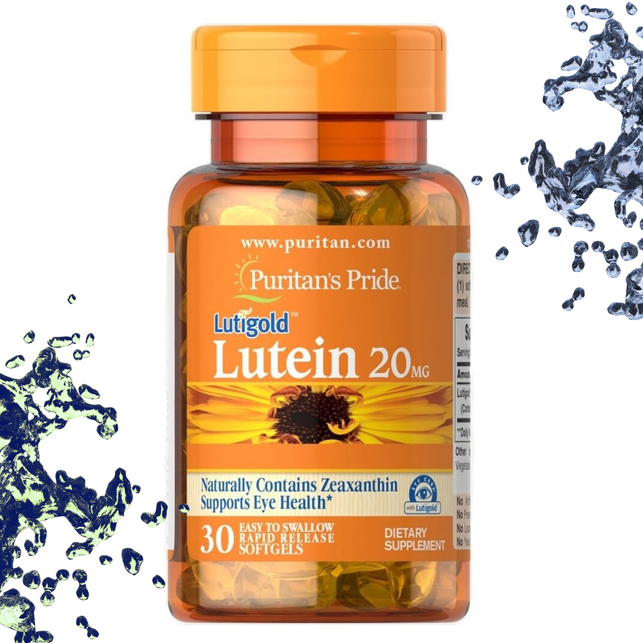 Вітаміни для очей Puritan's Pride Lutigold Lutein 20 мг with Zeaxanthin (Лютеїн+Зеаксантин) 30 гелевих капсул, фото 1
