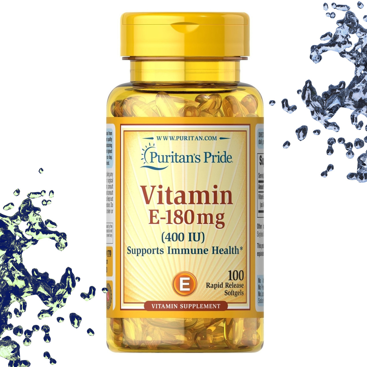 Вітамін Е Puritan's Pride Vitamin E 180 мг (400 IU) 100 гелевих капсул (Імунне здоров'я), фото 1