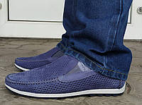Розміри 41 та 45 Туфлі чоловічі літні з натуральної шкіри, сині джинс, повнорозмірні Maxus 20022