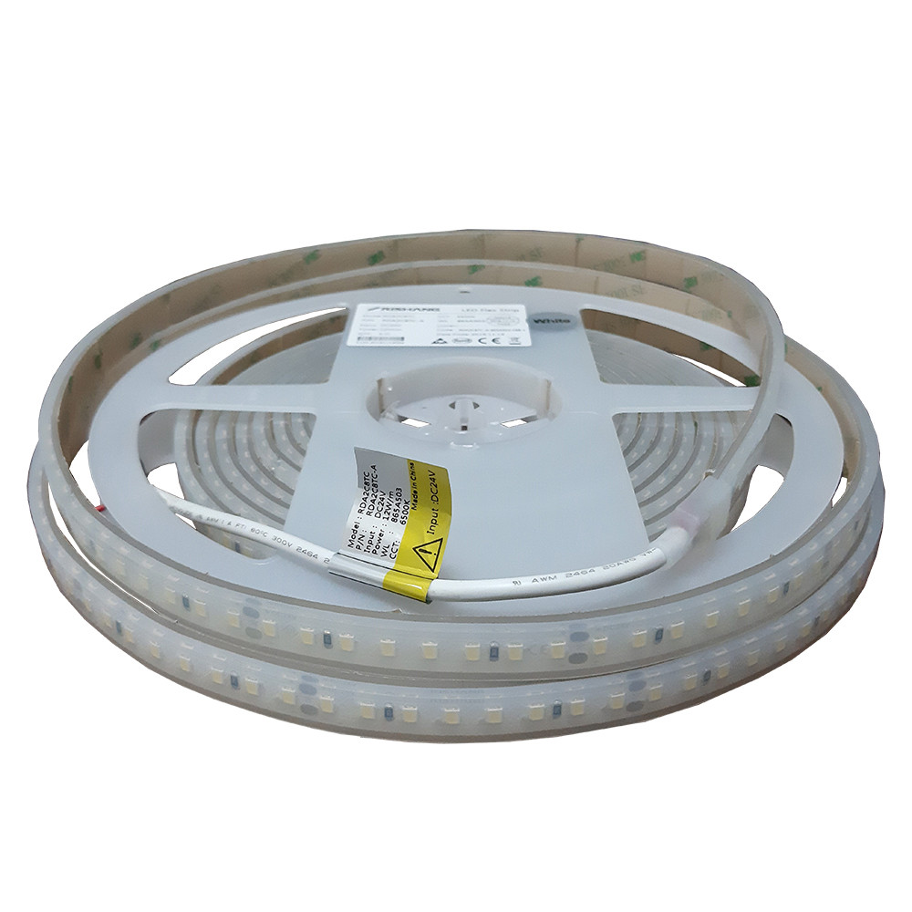 Світлодіодна стрічка 24 вольта 12Вт 2835-128-IP67-CWd-12-24 RDA2C8TC-A 6500K CRI80 Рішанг 12987о