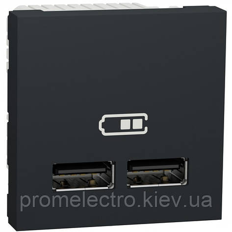 Розетка Schneider Unica New 2-мод зарядна 2xUSB 2.1 А антрацит (NU341854), фото 1