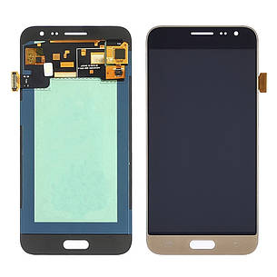 Дисплей (lcd екран) для Samsung J320 Galaxy J3 (2016) з чорно-золотистим тачскріном OLED, фото 2