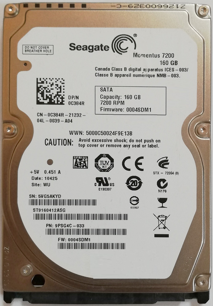 Жорсткий диск для ноутбука 160GB Seagate Momentus 2.5" 16MB 7200rpm 3Gb/s (ST9160412ASG) SATAII Б/В