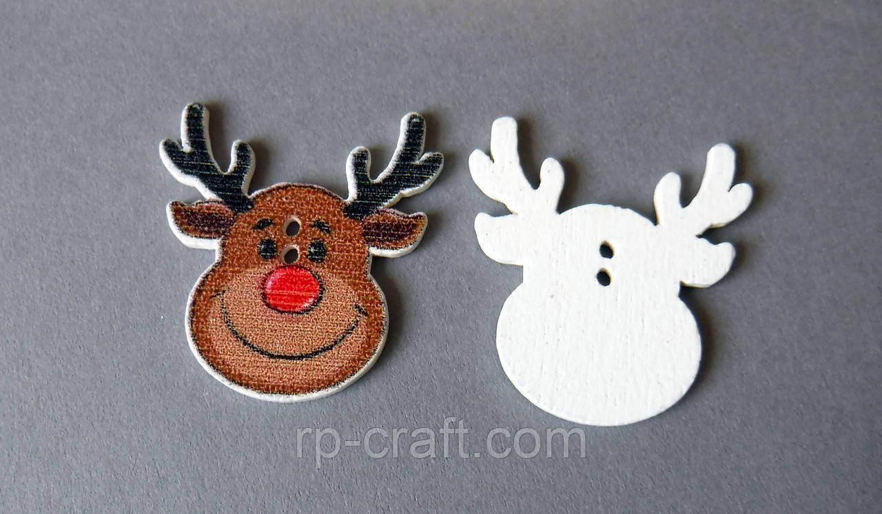 Гудзик дерев'яний, декоративний. Олень, 25х27 мм, фото 1