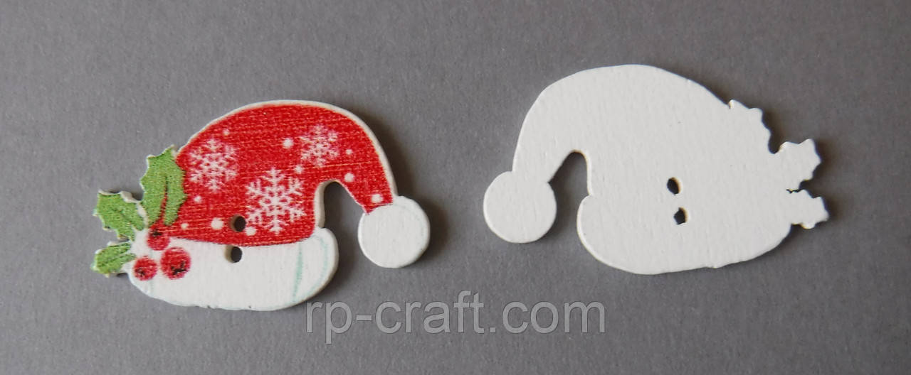 Гудзик дерев'яний, декоративний. Новорічний ковпак, 24х30 мм, фото 1