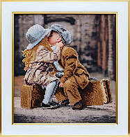 Тканина з нанесеним кольоровим малюнком для вишивки картини бісером "Маленькі мандрівники"