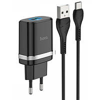 Мережевий зарядний пристрій Hoco C12Q 3A QC 3.0 з кабелем micro usb Чорний