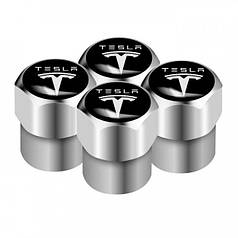 Ковпачки на ніпель з логотипом Тесла Alitek Pl Short Silver Tesla, 4 шт