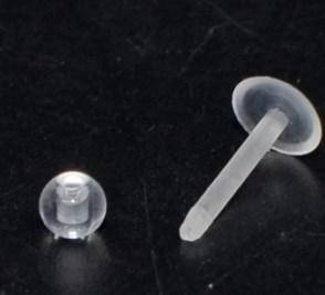 Лабрет, пірсинг прозора кулька 3 мм, біопласт, ніжка 8 мм