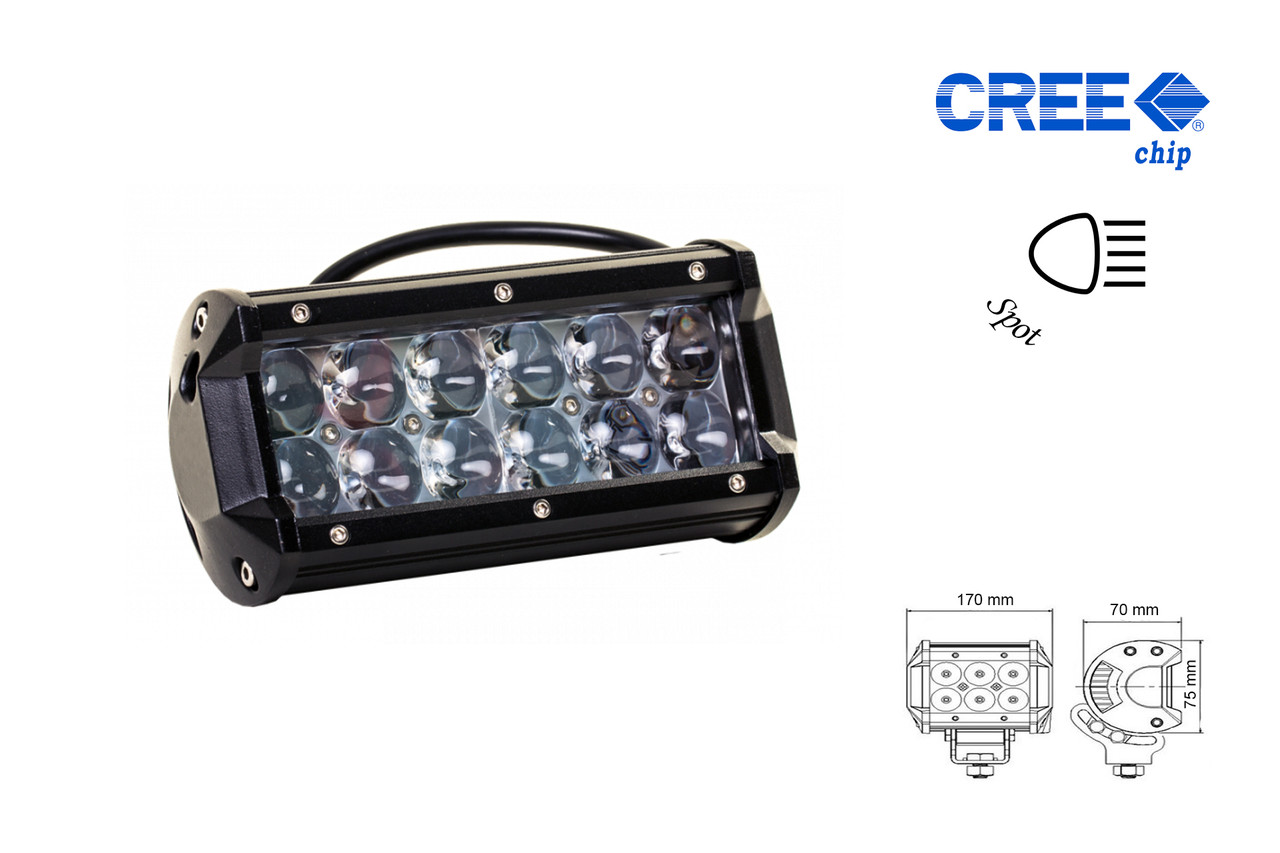 Фара робочого світла дворядова 4D-36W 12 світлодіодів CREE направлене світло (SPOT)