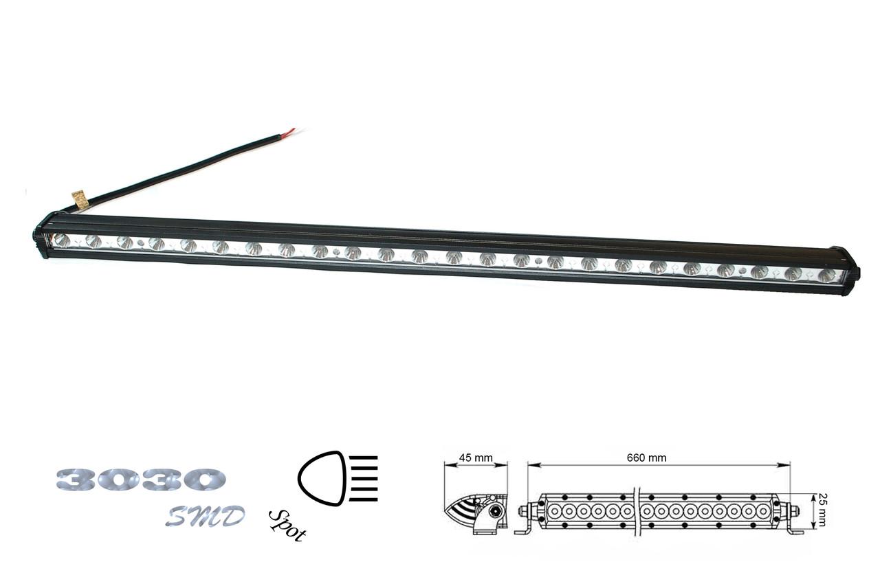 Фара робочого світла однорядова E-72W 24 світлодіода 3030 направлене світло (SPOT), фото 1