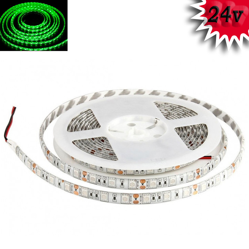 Гнучка світлодіодна стрічка 24V 5М 300 SMD 5050 вологостійка зелена (біла основа), фото 1