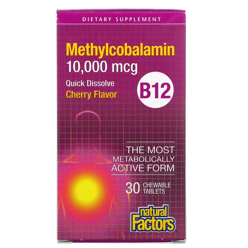 Метилкобаламін B12 Natural Factors "Methylcobalamin B12" смак вишні,10000 мкг (30 жувальних таблеток), фото 1