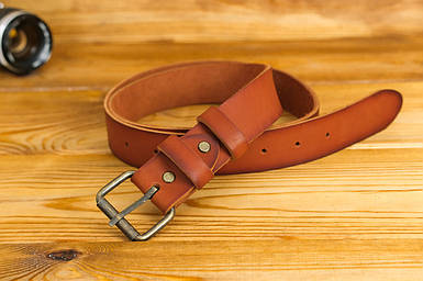 Пояс під джинси з натуральної шкіри колір Коньяк, пряжка №1