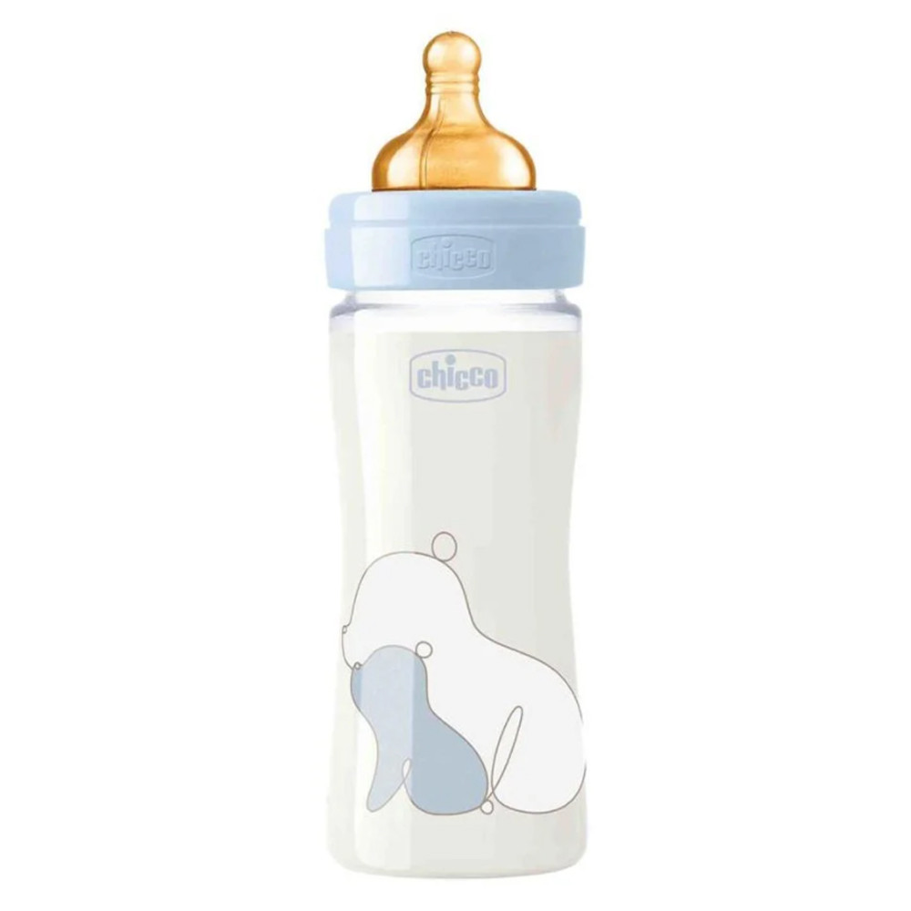Пляшечка скло 240 мл Chicco Original Touch Блакитна 0m+ (8058664121854)