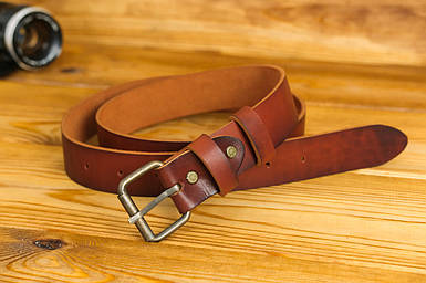 Пояс під джинси з натуральної шкіри колір Вишня, пряжка №1