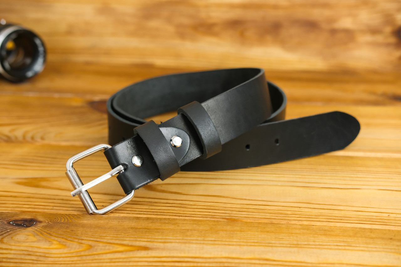 Пояс під джинси з натуральної шкіри колір Чорний, пряжка №2