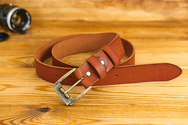 Пояс під джинси з натуральної шкіри колір Коньяк, пряжка №3