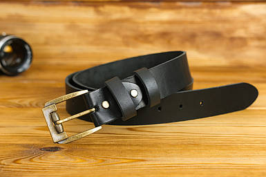 Пояс під джинси з натуральної шкіри колір Чорний, пряжка №3