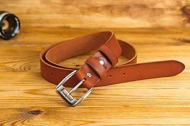 Пояс під джинси з натуральної шкіри колір Коньяк, пряжка №4