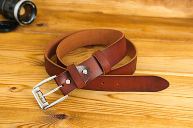 Пояс під джинси з натуральної шкіри колір Вишня, пряжка №4