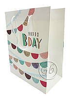 Бумажный пакет с глиттером "Happy B-day"