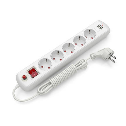 Подовжувач Electrum SB-5ES/U2.P 5 розеток, 1.5 м, 2хUSB із заземленням (C-ES-1879), фото 2