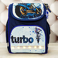Рюкзак школьный каркасный для мальчика с фонариками синий с голубым Bagland 12 л.