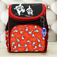 Рюкзак школьный каркасный Bagland, черный с красным, с котом Саймоном 12 л.