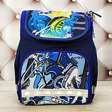 Рюкзак шкільний каркасний для хлопчика з ліхтариками синій з абстрактним малюнком Bagland 12 л.