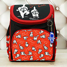 Рюкзак шкільний каркасний Bagland, чорний з червоним, з котом Саймоном 12 л.