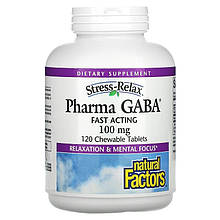 Гамма-аміномасляна кислота Natural Factors, Stress Relax "Pharma GABA" 100 мг (120 жувальних таблеток)
