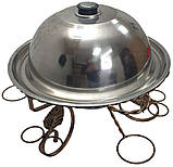 Садж, Підставка для підігрівання м'яса шашлику, овочів Садж із кованими елементами 360 мм + соусницями та рюмками, фото 2