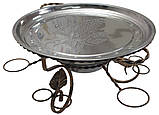 Садж, Підставка для підігрівання м'яса шашлику, овочів Садж із кованими елементами 360 мм + соусницями та рюмками, фото 3