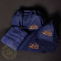 Подарочный банный набор "Профи", синий (полированная шерсть). Комплект для бани и сауны
