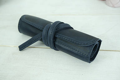 Пенал "Скручування на 4 кишені" з натуральної шкіри колір Синій