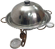 Садж, підставка для підігрівання м'яса, шашлику, овочів. Садж із кованими елементами 360 мм із соусницями