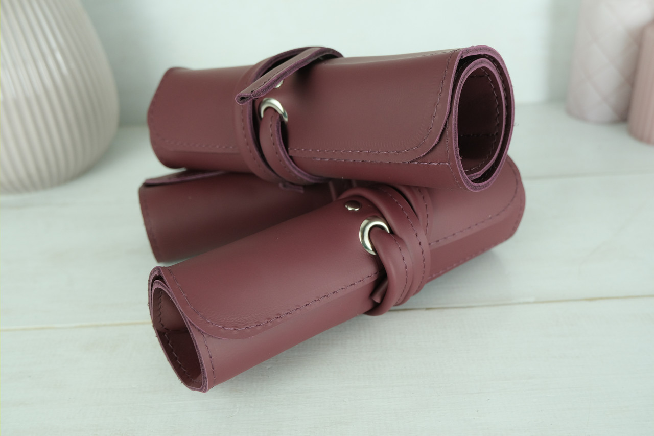 Пенал "Скручування на 4 кишені" з натуральної шкіри колір Бордо
