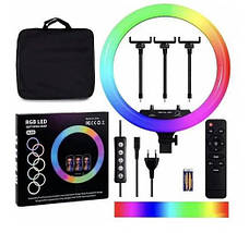 Кільцева лампа кольорова світлодіодна RGB 38 см LED MJ38 з пультом для селфі, блогерів, фото, фото 3
