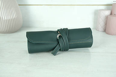 Пенал "Скручування на 4 кишені" з натуральної шкіри колір Зелений