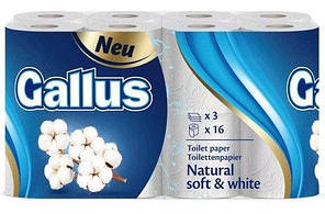 Тришаровий Туалетний папір Gallus natural soft & white 16 шт упаковка.