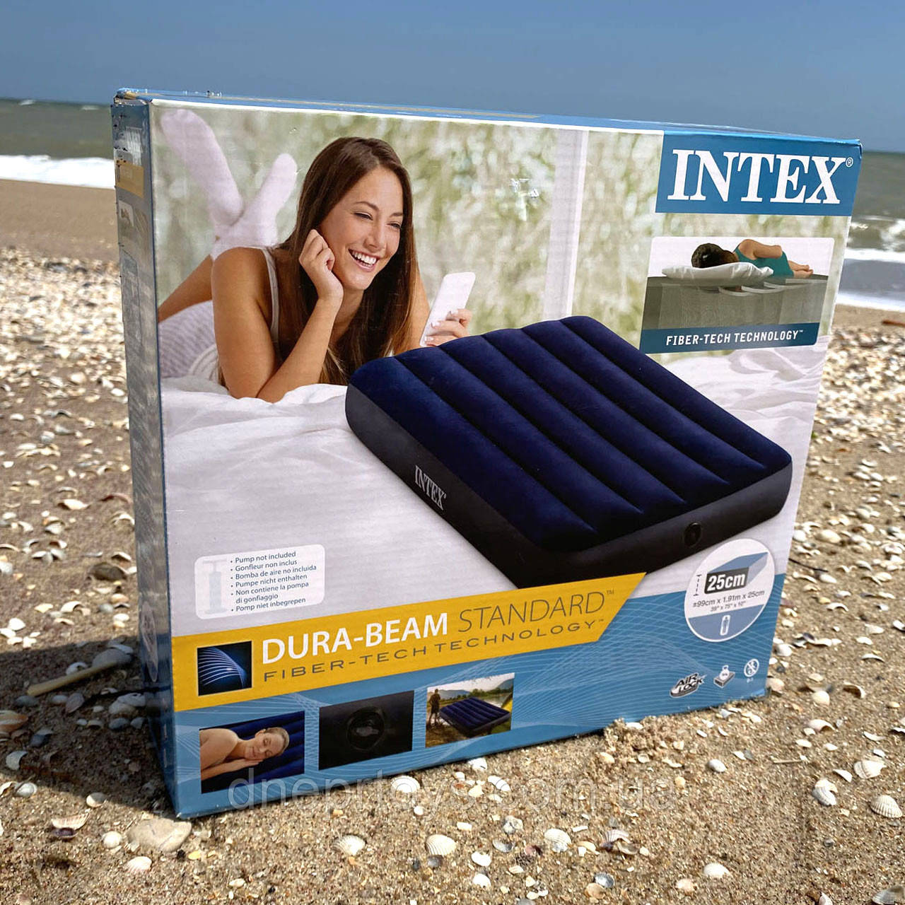 Матрац Intex надувний полуторний велюровий, ліжко 99х191х25 см (64757)