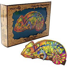 Пазл дерев'яний Wood Trick Барвистий хамелеон, 143 деталі. Техніка складання 3D-пазл