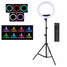 Лед-лампа кільцева для студійного освітлення LED лампа RL-14 Soft Ring з пультом і штативом для фото і відео, фото 3