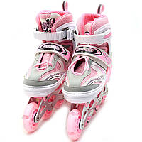 Ролики дитячі Happy Pink рожеві, розмір 34-37, метал, що світяться колеса ПУ (518333674-M), фото 2
