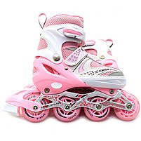 Ролики дитячі Happy Pink рожеві, розмір 34-37, метал, що світяться колеса ПУ (518333674-M), фото 3