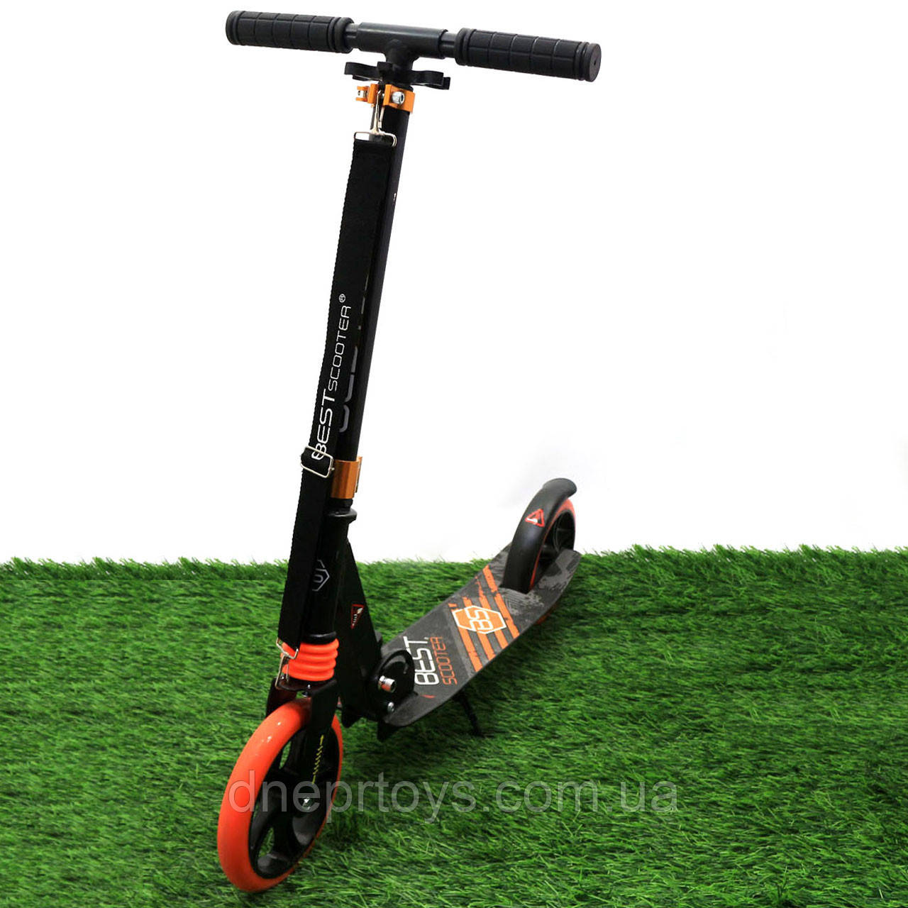 Самокат двоколісний BEST SCOOTER помаранчевий, амортизатор, колеса PU, 200 мм, до 100 кг (213 681), фото 1
