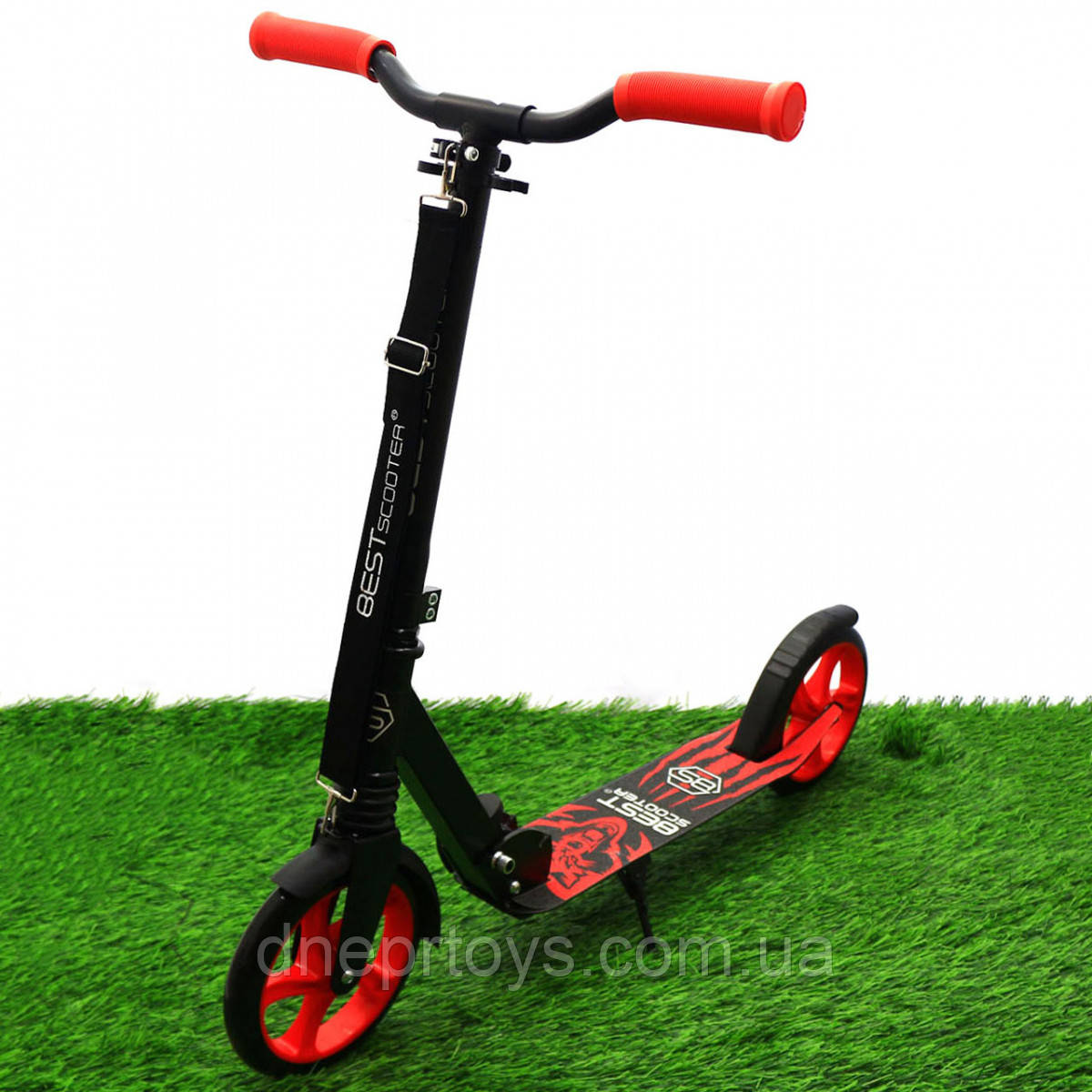 Самокат двоколісний wolf (вовк) BEST SCOOTER червоний, колеса PU - 200 мм (52738)